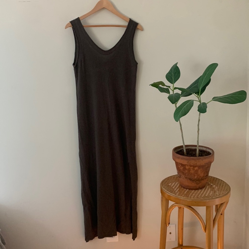 FP Beach Wool Cashmere Blend Sleeveless Slit Maxi Dress Size Small V Neck Brown